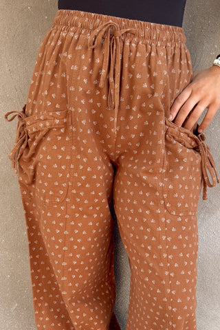 Texture Woven Camel Mineral Washed Pants