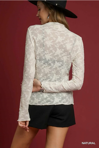 Lace Sheer Long Sleeve Top - Natural