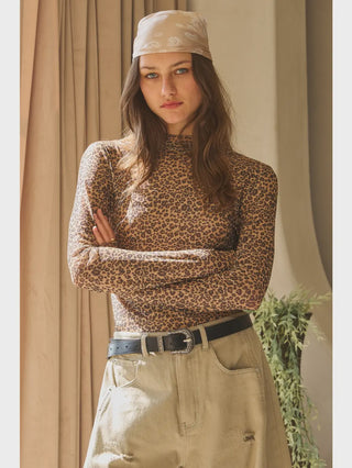 Brown Leopard Print Mesh Top