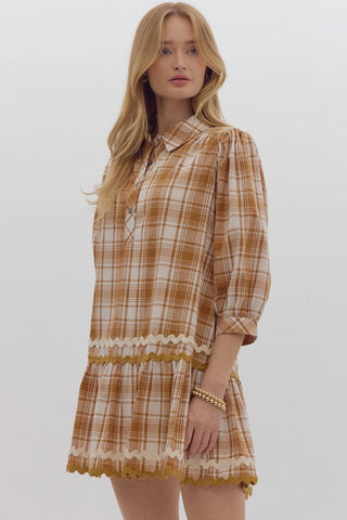 Tiered Mini Plaid Ricrac Detail Dress