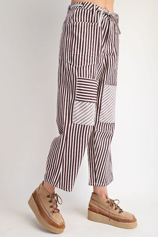 Striped Wash Twill Pants - Eggplant