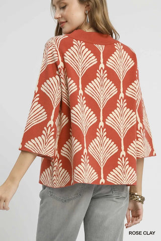 Abstract Print Pullover Sweater - Rose Clay