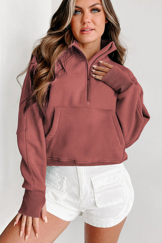 Brown Fleece Lined Zip Up Sweatshirt