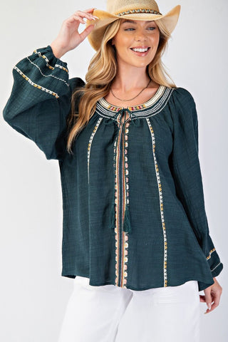 Marley Embroidered Teal Green Top