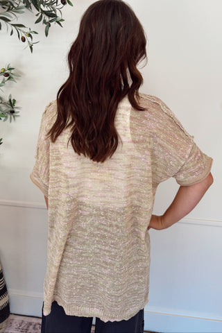 Short SLVS Multi Color Thread Knitted Sweater Top - Milk Tea