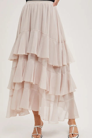 Beige layered skirt on a white background