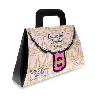 Bath and Body Works gift set packaging with a pink and black design on a white background