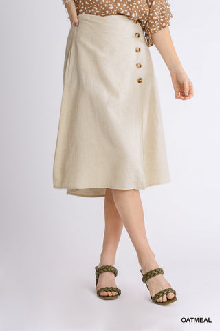 Linen Blend Midi Wrap Skirt - Oatmeal