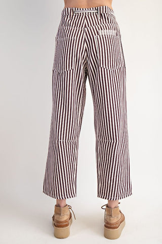 Striped Wash Twill Pants - Eggplant