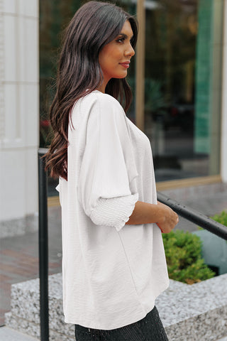 Smocked Wrist Shift Top - White