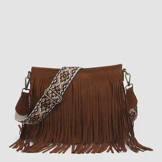 Sadie Suede Fringe Crossbody - Dark Brown