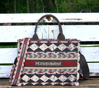 Montana West Boho Print Canvas Tote - Black