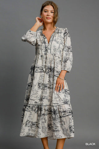 Landscape Print Midi Dress