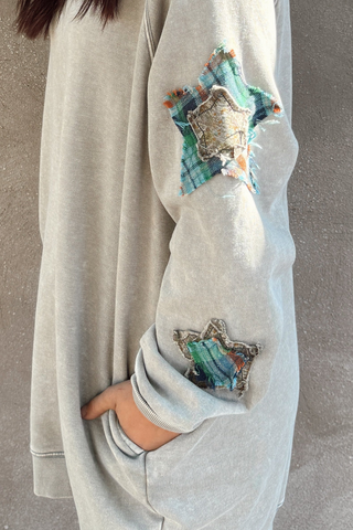 Ash Gray Star Patch Terry Dress