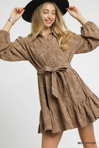 Jacquard Dress with Tie Waist
