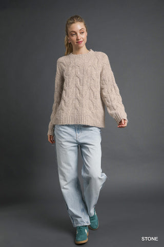 Cable Knit Cozy Sweater in Stone