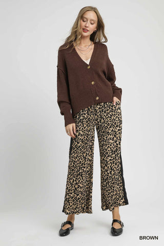 Button Front Cozy Knit Cardigan - Brown