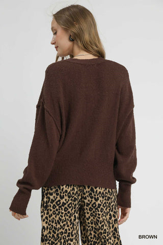Button Front Cozy Knit Cardigan - Brown