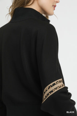 LuxeKnit Collared Crop with Zipper - Black