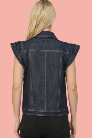 Flutter Sleeve Denim Jacket - Indigo