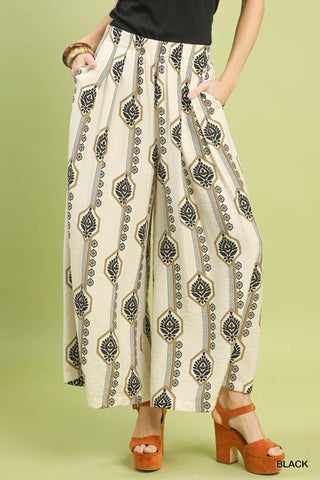 Geometric Boho Print Wide Leg Pants