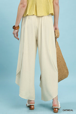 Flowy Asymmetrical Hem Wide Leg Pants - Oatmeal