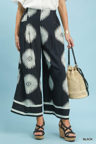 Abstract Border Print Wide Leg Pants