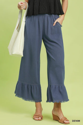 Belle Ruffle Hem Pants - Denim