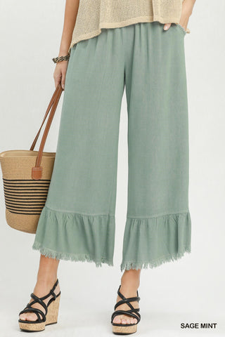 Belle Ruffle Hem Pants - Sage