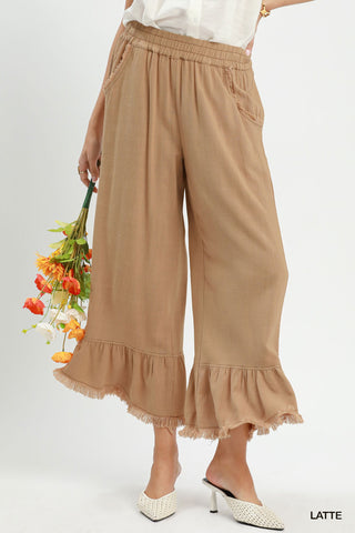 Belle Ruffle Hem Pants - Latte
