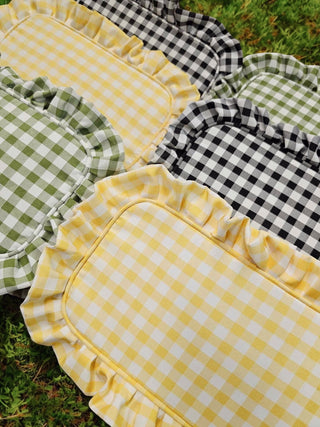 Gingham Frilly Makeup Bag - Green
