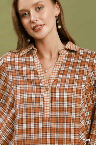 Bourbon Mixed Plaid Blouse