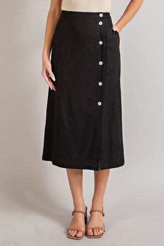 Black Button Down Midi Skirt
