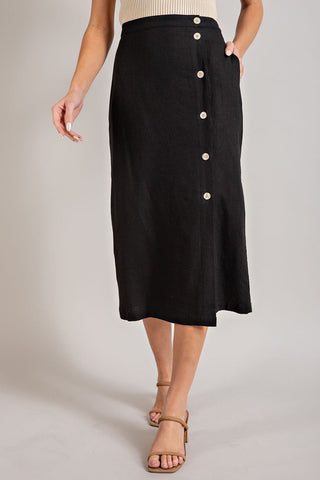Black Button Down Midi Skirt