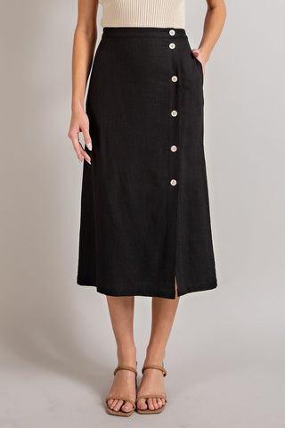 Black Button Down Midi Skirt