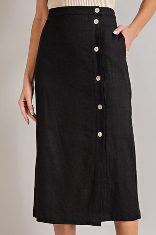Black Button Down Midi Skirt
