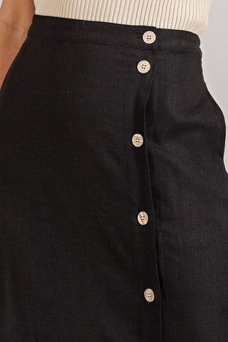 Black Button Down Midi Skirt