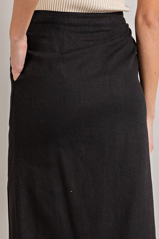Black Button Down Midi Skirt