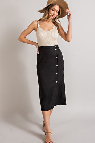 Black Button Down Midi Skirt