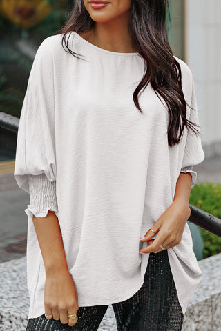 Smocked Wrist Shift Top - White