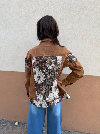 Stone Washed Denim Jacquard Panel Midi Jacket