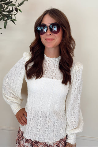 Textured Lace Fitted Top - Ivory