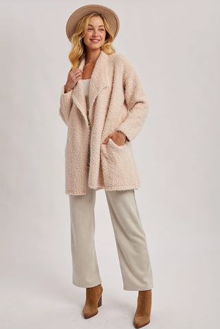 Fuzzy Drape Cardigan - Oatmeal