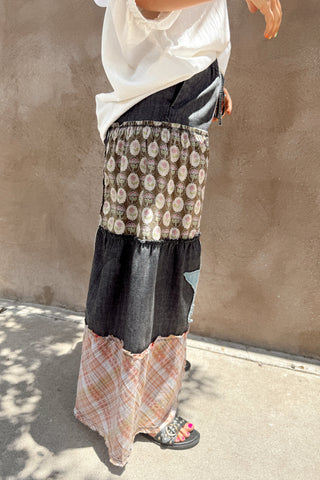 Black Denim Patchwork Palazzo Pants