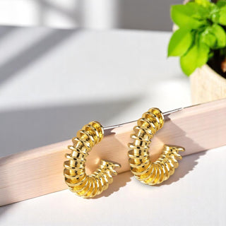 18K Gold Plated Ridged Hoop Earring