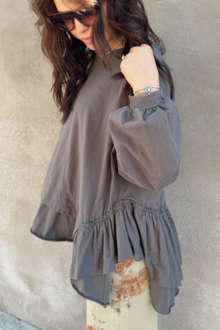 Layered Ruffle Tunic in Charcoal