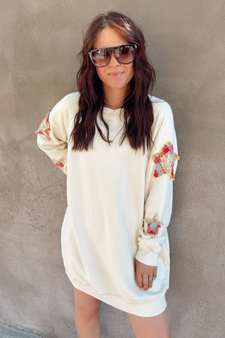 Cream Star Patch Terry Dress