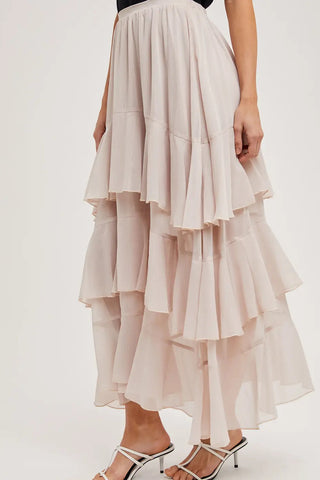 Tiered Ruffle Maxi Skirt with Lining - Stone