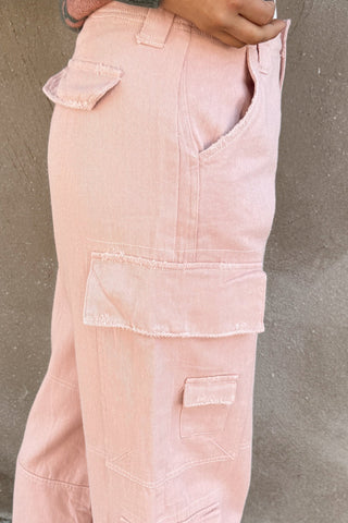 Mineral Washed Cargo Pants in Dusty Pink