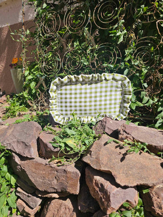 Gingham Frilly Makeup Bag - Green